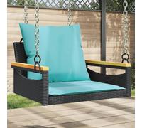 Tonture Fauteuil suspendu avec coussin noir 63 x 62 x 40 cm en rotin synthétique résistant aux intempéries et robuste, avec dossier confortable pour balcon, terrasse et extérieur, siège stable pour