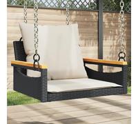 Tonture Fauteuil suspendu avec coussin noir en rotin synthétique 63 x 62 x 40 cm Banc de jardin résistant aux intempéries robuste avec dossier et accoudoirs pour balcon, terrasse et extérieur