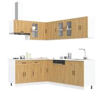 Tonture Kalmar Artisan Lot de 11 armoires de cuisine en chêne artisanal avec armoire suspendue, armoire basse, vitrine, tiroir et beaucoup d'espace de rangement pour cuisine et salle à manger