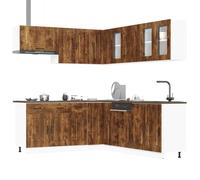 Tonture Kalmar Lot de 11 armoires de cuisine en bois de chêne fumé avec pieds réglables, beaucoup d'espace de rangement, armoire suspendue, armoire basse, vitrine, idéal pour la cuisine et la salle à