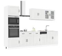 Tonture Kalmar Lot de 7 armoires de cuisine en bois blanc brillant avec armoire suspendue, armoire basse, vitrine et beaucoup d'espace de rangement pour cuisine et salle à manger