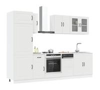 Tonture Kalmar Lot de 8 armoires de cuisine en bois blanc avec beaucoup d'espace de rangement, armoire suspendue, armoire basse, vitrine et plan de travail pour cuisine et salle à manger, organisateur