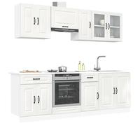 Tonture Kalmar Lot de 8 armoires de cuisine en bois blanc brillant avec beaucoup d'espace de rangement, armoire suspendue, armoire basse, vitrine, plan de travail, rangement de cuisine et organisateur