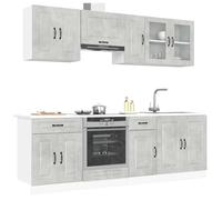 Tonture Kalmar Lot de 8 armoires de cuisine en bois gris béton avec armoire suspendue, armoire basse, vitrine, tiroir, porte, espace de rangement et plan de travail pour cuisine et salle à manger