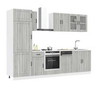Tonture Kalmar Lot de 8 armoires de cuisine en bois Sonoma gris avec armoire suspendue, armoire basse, vitrine et beaucoup d'espace de rangement pour cuisine, salle à manger, plan de travail et