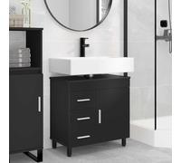 Tonture Lavabo noir 60 x 35 x 60 cm en bois avec 3 tiroirs et étagère, armoire de salle de bain moderne, meuble bas avec beaucoup d'espace de rangement, poignée à barre, installation de porte