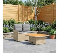 Tonture Lot de 2 canapés de jardin avec accoudoirs et table pliante, en rotin synthétique et bois, résistant aux intempéries, avec coussin d'assise amovible, dossier réglable, idéal pour terrasse