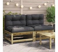 Tonture Lot de 2 canapés de jardin sans accoudoirs en bois de pin imprégné sous pression avec coussins d'assise et de dossier, 70 x 70 x 67 cm, résistant aux intempéries, modulable, extensible, pour