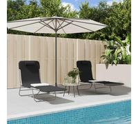 Tonture Lot de 2 chaises longues pliantes noires en textilène et acier, réglables avec rembourrage et accoudoir, résistantes aux intempéries, pour jardin, terrasse, balcon, ergonomiques et légères