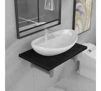Tonture Lot de 2 meubles de salle de bain avec lavabo en céramique, étagère murale noire en bois et cadre en métal, 60 x 40 x 16,3 cm, vasque ovale