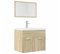 Tonture Lot de 2 meubles de salle de bain en chêne Sonoma avec meuble sous lavabo et armoire à miroir, montage mural, espace de rangement pour salle de bain, WC d'invités, rangement, kit complet