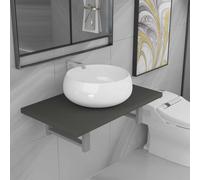 Tonture Lot de 2 meubles de salle de bain gris avec lavabo en céramique, étagère murale en bois et cadre en métal, 60 x 40 x 16,3 cm, lavabo à poser pour salle de bain, WC d'invités, lavabo avec