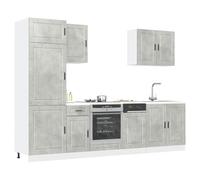 Tonture Lot de 7 armoires de cuisine Porto gris béton en bois avec beaucoup d'espace de rangement, armoire suspendue, armoire basse, vitrine et plan de travail, pour cuisine et salle à manger, avec