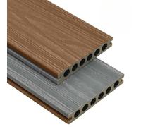 Tonture Lot de lames de terrasse WPC marron et gris, 30 m², 4 m, composite bois/plastique, 23 mm, extra épais, imperméable, aspect bois, pour terrasse, balcon, zone de piscine, pose et rénovation