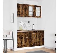 Tonture Lyon Meuble de cuisine 4 pièces en chêne fumé avec tiroir, étagère, armoire suspendue et meuble bas pour cuisine et salle à manger, espace de rangement polyvalent, pieds réglables, portes en