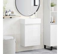 Tonture Meuble de Salle de Bain avec lavabo en céramique Blanc Brillant, Robinet mélangeur Argent, Rangement Mural Compact, Porte réversible, idéal pour Toilette, WC, Douche ou buanderie