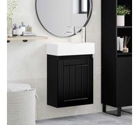 Tonture Meuble de Salle de Bain avec lavabo en céramique Noir 45,5 x 25,5 x 84 cm, Rangement Mural, Robinet mélangeur, Porte réversible, Design Moderne et Compact pour Espace intérieur