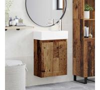 Tonture Meuble de Salle de Bain en Bois Ancien avec lavabo en céramique, Robinet mélangeur Argent, Rangement Mural, Porte réversible et Espace de Stockage Compact pour Salle de Bain Moderne