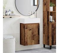 Tonture Meuble de Salle de Bain en Bois Ancien avec lavabo en céramique, Robinet mélangeur Chaud Froid, Rangement Mural, Porte réversible, Design Compact pour Toilettes WC Douche