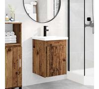 Tonture Meuble de Salle de Bain en Bois Ancien avec lavabo intégré Robinet Mural Rangement Compact Design pour Toilette WC buanderie