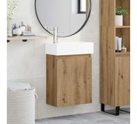 Tonture Meuble de Salle de Bain en Bois d'ingénierie avec Robinet mélangeur, lavabo en céramique, Rangement Mural, Porte réversible, Design Moderne pour Espace Compact et Pratique