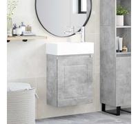 Tonture Meuble de salle de bain gris béton avec lavabo en céramique et robinet mélangeur, montage mural, espace de rangement avec tiroir et porte, meuble de salle de bain moderne pour salle de bain et