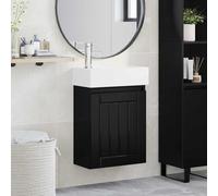 Tonture Meuble de Salle de Bain Noir avec lavabo en céramique, Robinet mélangeur, Rangement Mural, Porte réversible, Design Moderne, Compact, idéal pour Espace intérieur