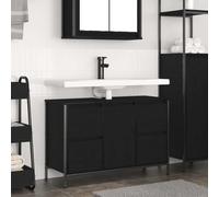 Tonture Meuble sous lavabo aspect chêne noir avec 4 tiroirs et étagère, meuble de salle de bain en bois 90 x 34,5 x 60 cm, montage de porte flexible, espace de rangement pour salle de bain