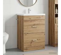 Tonture Meuble sous lavabo de Salle de Bain en Bois d'ingénierie Chêne Artisanal, Rangement Compact avec tiroirs, Design Moderne pour WC, Douche et buanderie, Installation Facile