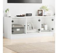 Tonture Meuble TV Blanc en Bois d'ingénierie avec Portes en Verre 102x37x42 cm, Rangement spacieux, Support pour écran et Accessoires, Design Moderne pour Salon ou Chambre
