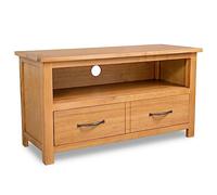 Tonture Meuble TV Bois de chêne Massif 90x35x48 cm avec tiroir, Niche Ouverte, Rangement pour Salon, Style Industriel et Design scandinave, Support Stable pour télévision et appareils multimédia