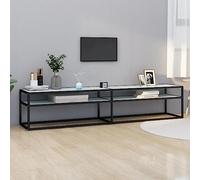 Tonture Meuble TV en Verre trempé et Acier Enduit Noir avec Plateau marbre Blanc 200x40x40,5 cm, étagère de Rangement pour Salon séjour, Support pour télévision et appareils multimédia Design