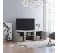 Tonture Meuble TV Gris béton en Bois d’ingénierie 120x34x37 cm avec 2 Portes, 2 Compartiments Ouverts, Support pour écran, Rangement Multifonction pour Salon séjour Chambre