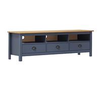 Tonture Meuble TV Hill Range Gris en Bois de pin Massif 158x40x47 cm avec 3 tiroirs et 3 étagères Rangement pour Salon Chambre Design scandinave Moderne