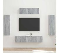 Tonture Meuble TV Mural Gris Sonoma 5 pièces avec Rangement spacieux Design Moderne scandinave pour Salon Chambre séjour Support télévision et Console Multifonction