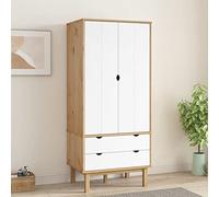 Tonture OTTA Armoire d'angle en pin massif avec espace de rangement, tiroirs et compartiment pour chambre à coucher, couloir et dressing, 76,5 x 53 x 172 cm, marron et blanc