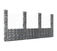 Tonture Panier de gabion en forme de U avec 4 poteaux en fer robuste 380x20x200 cm pour construction de murs de soutènement, clôtures et aménagements extérieurs durables