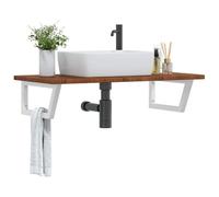 Tonture Plateau de lavabo avec support en acier et bois de chêne massif, 100 x 50 cm, forme trapèze, charge jusqu'à 100 kg, flottant, pour salle de bain, peu encombrant, avec étagère et montage mural