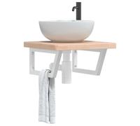 Tonture Plateau de lavabo avec support en acier et bois de chêne massif 50 x 50 x 4 cm, forme trapézoïdale, charge jusqu'à 100 kg, flottant, pour salle de bain, peu encombrant, avec montage mural et