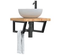 Tonture Plateau de lavabo avec support en acier et chêne massif 50 x 50 x 4 cm, lavabo flottant avec forme trapézoïdale pour montage mural, charge jusqu'à 100 kg, meuble de salle de bain moderne avec