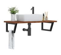 Tonture Plateau de lavabo en chêne massif avec support en acier, 100 x 50 cm, forme trapèze, charge jusqu'à 100 kg, lavabo flottant pour salle de bain avec étagère, espace de rangement et montage