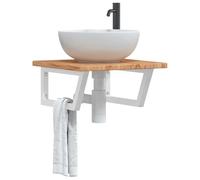 Tonture Plateau de lavabo flottant avec support en acier et bois de chêne massif 50 x 50 cm pour salle de bain, montage mural, peu encombrant, robuste, moderne, charge jusqu'à 100 kg