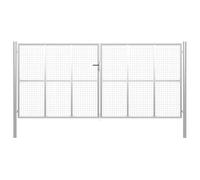 Tonture Portail de jardin en acier galvanisé - 400 x 200 cm - Argenté - Verrouillable avec serrure et poignée - Pour clôture, portail d'entrée, portail de cour, double portail avec charnière et poteau