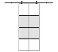 Tonture Porte coulissante avec ferrure, 90 x 205 cm, verre trempé et aluminium, cadre en aluminium, avec ferrures de sécurité pour porte d'entrée, porte extérieure, porte d'entrée latérale