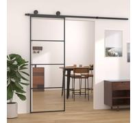 Tonture Porte coulissante en aluminium avec verre ESG - 76 x 205 cm - Noire - Inoxydable - Revêtement par pulvérisation - Peu encombrant - Idéale pour porte d'entrée et latérale - Avec cadre pour