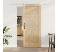 Tonture Porte coulissante Orkdal en bois de pin massif naturel et blanc 86 x 211 cm avec rail en acier enduit de poudre noir, design pour intérieur, glissement silencieux