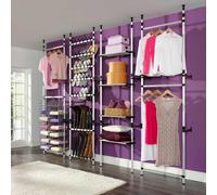 Tonture Porte-manteau télescopique en aluminium avec hauteur réglable jusqu'à 3 m, système de porte-vêtements peu encombrant pour chambre à coucher, couloir et dressing, étagère de rangement robuste