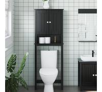 Tonture Rangement au-Dessus de la Cuvette Berg Noir en Bois Massif pour Salle de Bain compacte avec étagères et Porte, idéal pour Organisation Murale et Espace optimisé dans Appartement ou Maison