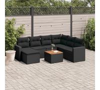 Tonture Salon de jardin 8 pièces en polyrotin noir avec table en bois d'acacia, design modulaire, résistant aux intempéries, coussin d'assise avec housse amovible pour terrasse, balcon et extérieur