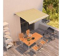 Tonture Store enrouleur automatique - 350 x 250 cm - Jaune et blanc - Avec cadre en aluminium revêtu par pulvérisation - Résistant aux UV et à l'eau - Extensible électrique - Pour jardin, balcon